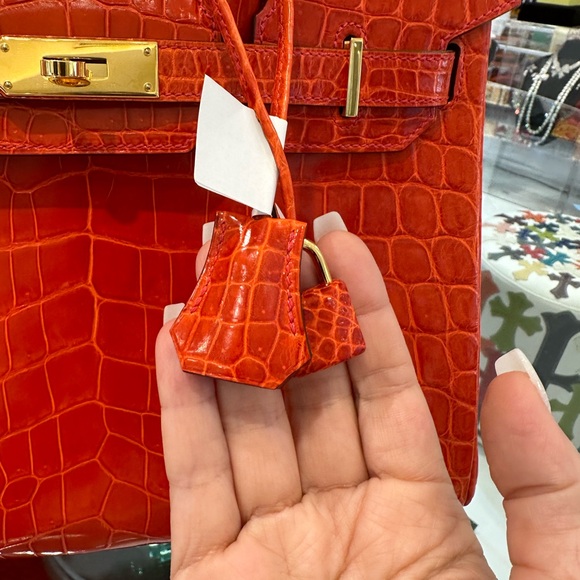 Authentic Hermes 30cm Geranium Croc Handbag - Picture 7 of 7